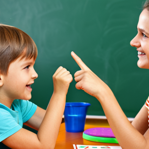 Child Language Development**

"A bright and cheerful classroom setting with young children engaged in a language therapy session. A speech therapist is helping a child practice articulation with fun games and visual aids. Children are fully clothed in colorful, age-appropriate attire. The scene is family-friendly, professional, and educational, demonstrating positive interaction. Safe for work, appropriate content, perfect anatomy, correct proportions, natural pose, well-formed hands, proper finger count, natural body proportions."

**