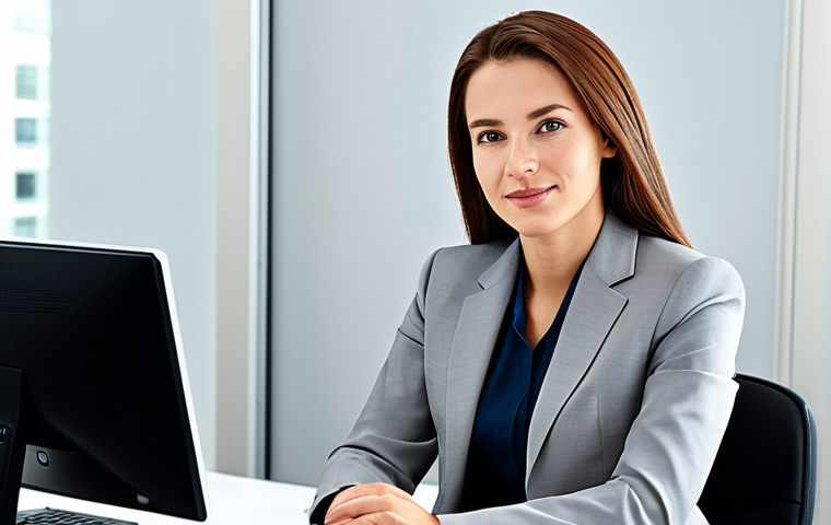 신경심리학 - Business Professional**
"A professional businesswoman in a modest business suit, sitting at a desk ...