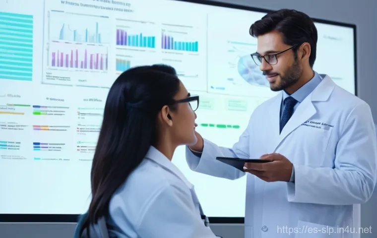 치료기술 향상법 - **Personalized Medicine Consultation:**
A bright, clean, and modern medical clinic. A male docto...