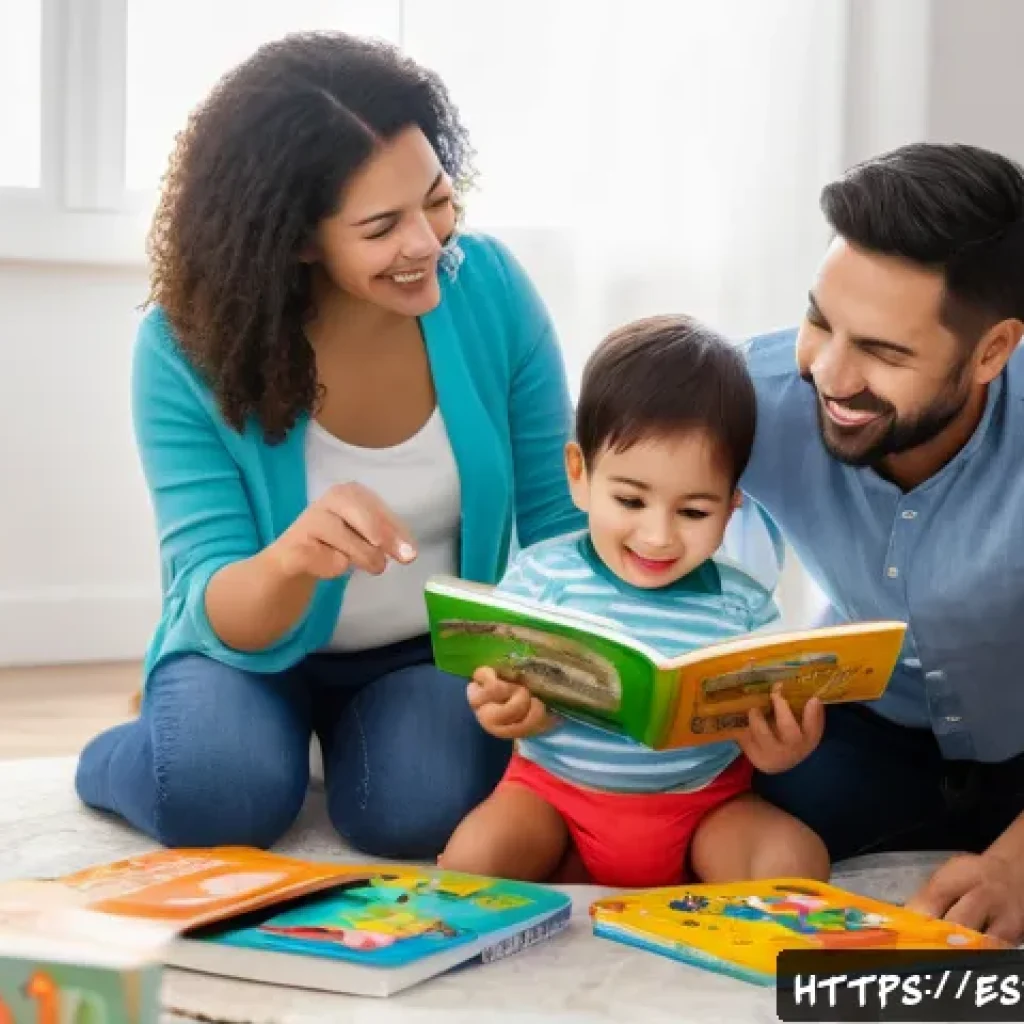언어장애 진단 - A warm, inviting living room scene showing a Hispanic mother and father engaging with their toddler ...