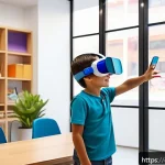 Home 21 언어치료학 학문적 연구 - A modern speech therapist's office in Spain with a young Hispanic boy wearing casual clothes practic...