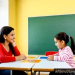 언어치료 교육과정 - Photorealistic speech therapy curriculum session in a bright Spanish-language elementary school clas...