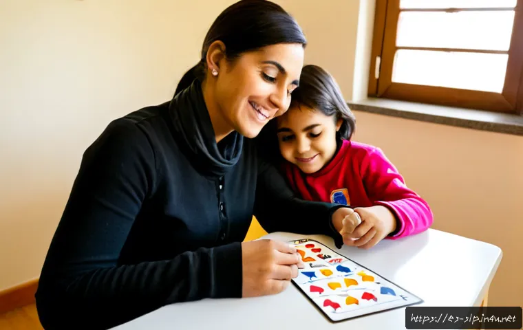 구어 치료 기술 - Photorealistic speech therapy session in a welcoming Spanish-speaking family clinic, a friendly adul...